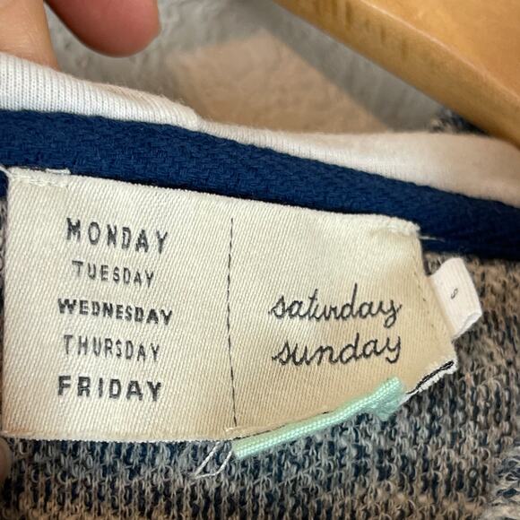 Anthropologie Saturday Sunday Moto Jacket Womens Small Blue Hooded Knit Full Zip - Picture 6 of 11